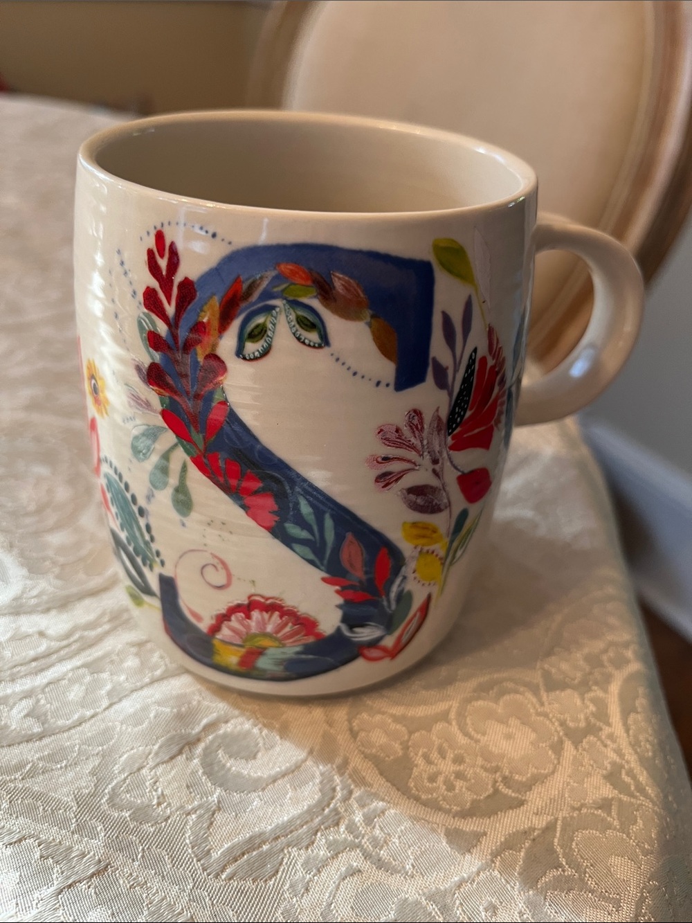 Anthropologie Starla M Halfmann Letter S Mug Coffee Cup Colorful Floral Print